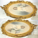 Antique 1848 Artist Signed Painting of a Girl with ID, Ornate Lemon Gilt Gesso on Wood Frame
