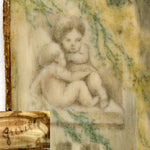 Antique French Miniature Painting with Dog apres Boucher, Gilt Bronze & Wood Mat Picture Frame