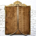 Antique French Miniature Painting with Dog apres Boucher, Gilt Bronze & Wood Mat Picture Frame