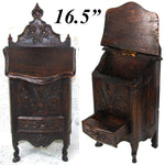 Charming Carved Wood French Country French 16.5" Tall Salt Box, Cabinet after 18th Century Style