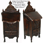 Charming Carved Wood French Country French 16.5" Tall Salt Box, Cabinet after 18th Century Style