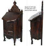 Charming Carved Wood French Country French 16.5" Tall Salt Box, Cabinet after 18th Century Style