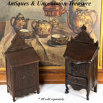 Charming Carved Wood French Country French 16.5" Tall Salt Box, Cabinet after 18th Century Style