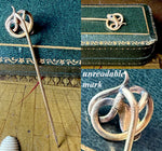 Antique Victorian to Edwardian Era Box and 18k Mourning Stick Pin w Coiled Snake, Sapphire Eye