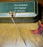 Antique Victorian to Edwardian Era Box and 18k Mourning Stick Pin w Coiled Snake, Sapphire Eye