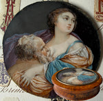 Magnificent Painting in Miniature, "Charity" Portrait mounted on Burl and Shell Snuff Box