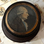 Antique 18th Century Tortoise Shell Portrait Miniature Snuff Box w Original Leather Presentation Case, Box