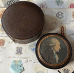 Antique 18th Century Tortoise Shell Portrait Miniature Snuff Box w Original Leather Presentation Case, Box
