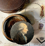 Antique 18th Century Tortoise Shell Portrait Miniature Snuff Box w Original Leather Presentation Case, Box
