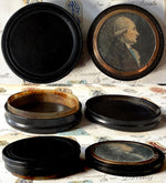 Antique 18th Century Tortoise Shell Portrait Miniature Snuff Box w Original Leather Presentation Case, Box