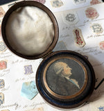 Antique 18th Century Tortoise Shell Portrait Miniature Snuff Box w Original Leather Presentation Case, Box