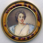 Antique French Portrait Signed Miniature: Duchesse de Chateauraux in Faux Tortoise Frame