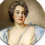 Antique French Portrait Signed Miniature: Duchesse de Chateauraux in Faux Tortoise Frame