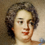 Antique French Portrait Signed Miniature: Duchesse de Chateauraux in Faux Tortoise Frame
