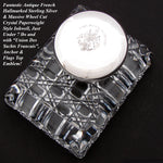 Rare Massive Antique French Sterling Silver & Cut Crystal 6.75" "Paperweight" Style Inkwell, Yacht Anchor & Flags Engraving
