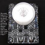 Rare Massive Antique French Sterling Silver & Cut Crystal 6.75" "Paperweight" Style Inkwell, Yacht Anchor & Flags Engraving