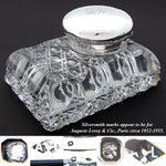 Rare Massive Antique French Sterling Silver & Cut Crystal 6.75" "Paperweight" Style Inkwell, Yacht Anchor & Flags Engraving
