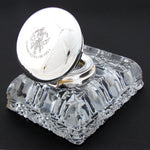 Rare Massive Antique French Sterling Silver & Cut Crystal 6.75" "Paperweight" Style Inkwell, Yacht Anchor & Flags Engraving