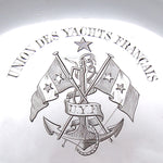 Rare Massive Antique French Sterling Silver & Cut Crystal 6.75" "Paperweight" Style Inkwell, Yacht Anchor & Flags Engraving