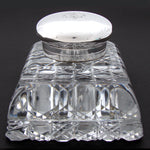 Rare Massive Antique French Sterling Silver & Cut Crystal 6.75" "Paperweight" Style Inkwell, Yacht Anchor & Flags Engraving
