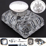 Rare Massive Antique French Sterling Silver & Cut Crystal 6.75" "Paperweight" Style Inkwell, Yacht Anchor & Flags Engraving