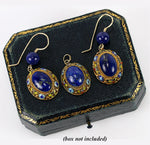 Antique to Vintage 3pc Parure, Lapis Lazuli Cabochon set in Enamel ed Vermeil, 14k Wires