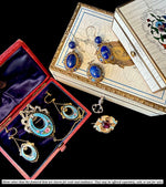 Antique to Vintage 3pc Parure, Lapis Lazuli Cabochon set in Enamel ed Vermeil, 14k Wires