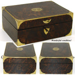 Museum Antique Napoleon Era Campaign Dressing Box, Rich Burl & Brass Inlay