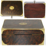 Museum Antique Napoleon Era Campaign Dressing Box, Rich Burl & Brass Inlay