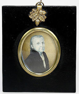 Antique Georgian Era Portrait Miniature, Hand Painted Gentleman in Grisaille