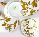 Antique French Limoges Covered Chocolate, Bouillon or Sugar Bowl & Underplate, Raised Gold Enamel