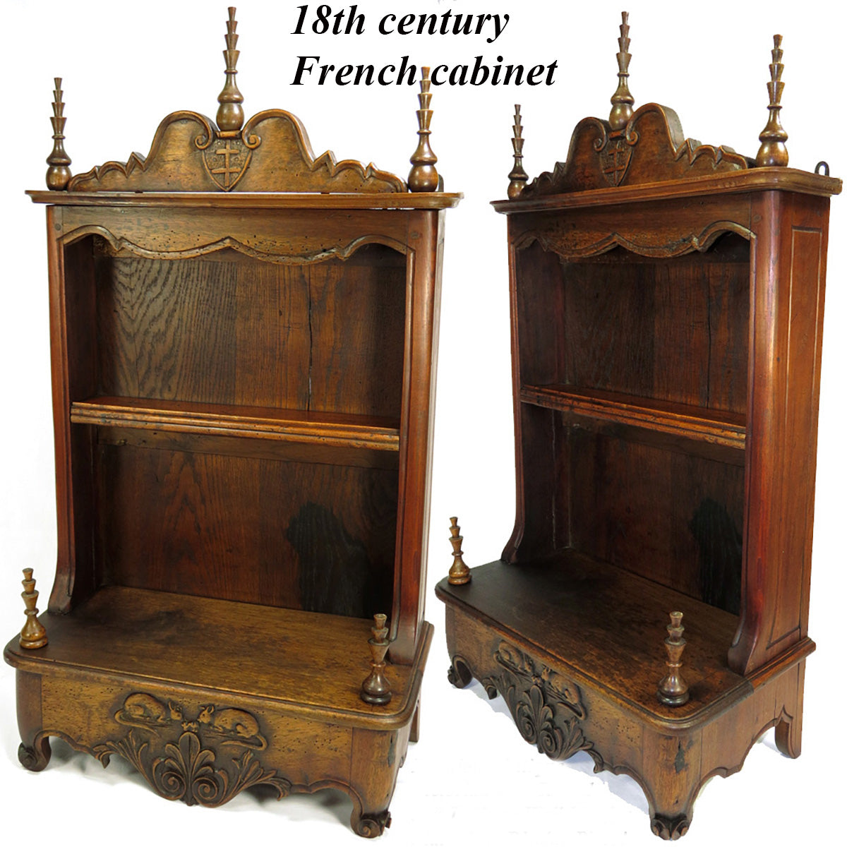 Very RARE Antique French c.1740-1800 Era 31" Carved Wood Estanier Wall Cabinet or Table Vitrine, Shelf