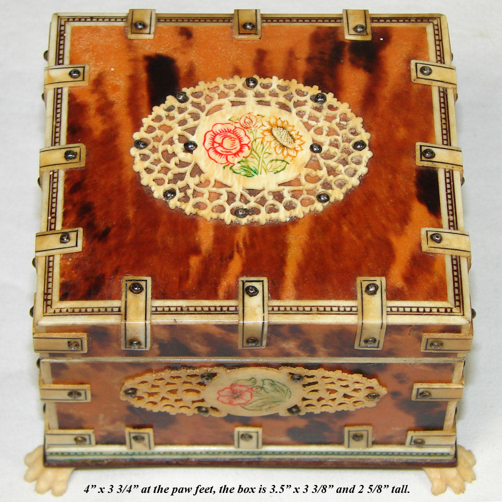 Antique Vizagapatam East Indian or Sadeli Jewelry, Pocket Watch or Trinket Box, Tortoise Shell