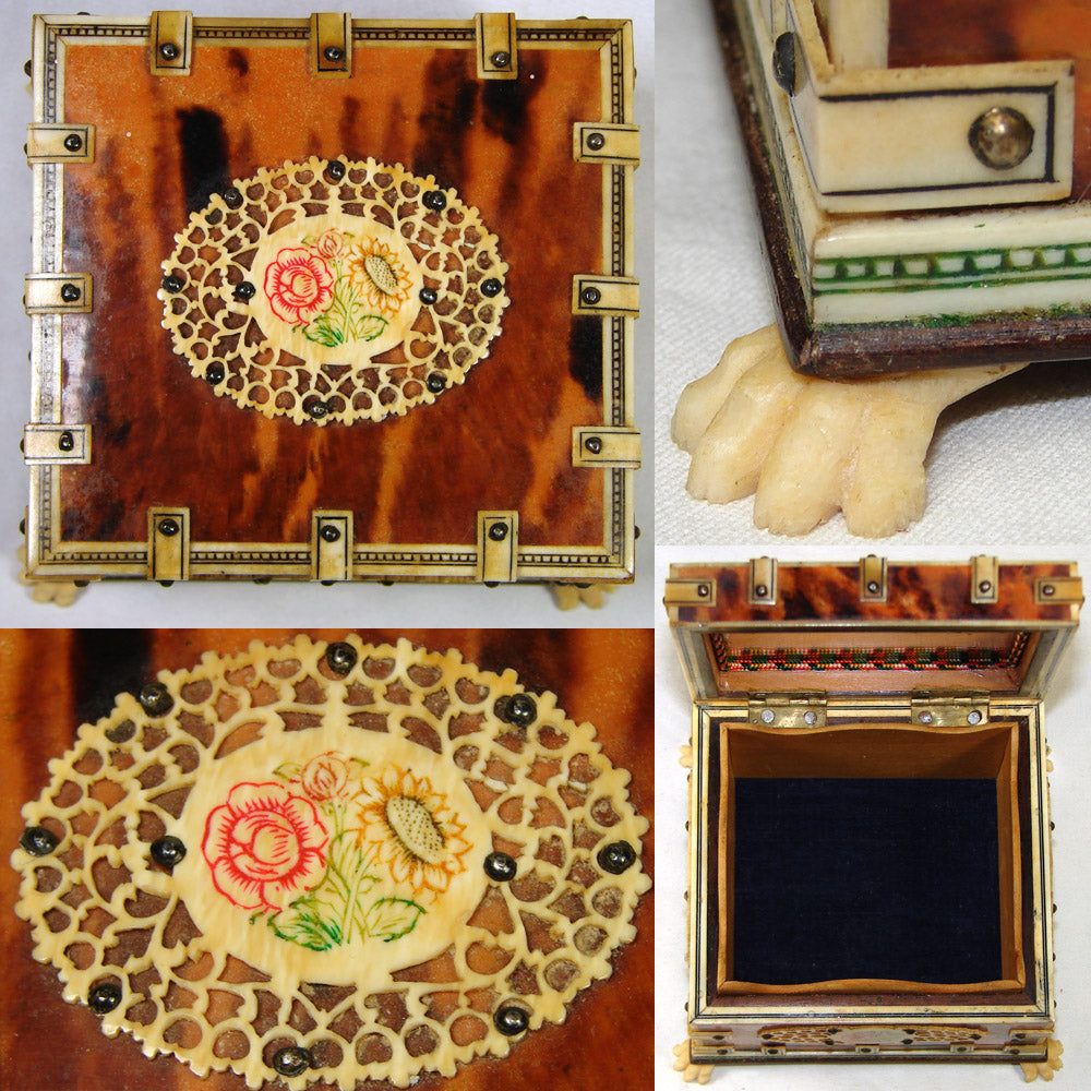 Antique Vizagapatam East Indian or Sadeli Jewelry, Pocket Watch or Trinket Box, Tortoise Shell