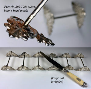 Beautiful Set of 6 Fine Antique French .800/1000 Silver Knife Rests, Almost Sterling