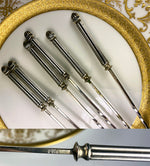 Set of 6 Vintage Sterling Silver Skewers, Art Deco Motif Hâtelet for Cook and Serve