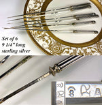 Set of 6 Vintage Sterling Silver Skewers, Art Deco Motif Hâtelet for Cook and Serve