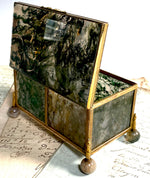 RARE 5.5” Large Antique German Moss Agate Jewelry, Specimen or Snuff Box, 19th c Idar-Oberstein