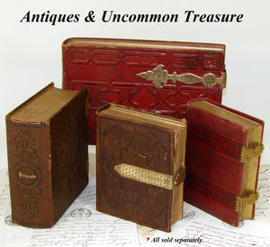Antique Victorian Era Tooled Leather Carte d’Visite or Photo Album, Bronze Strap Clasp