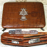 Fantastic Antique Victorian Era 10” Alligator Case or Etui, Sterling Crown & Monogram