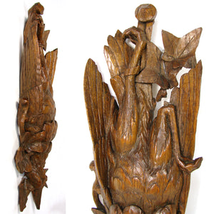 Antique Victorian-Edwardian Era Black Forest Carved 17.25” “Fruits of the Hunt” Figure, Grouse or Bird & Foliage