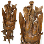 Antique Victorian-Edwardian Era Black Forest Carved 17.25” “Fruits of the Hunt” Figure, Grouse or Bird & Foliage