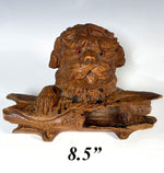 Antique 19th Century Hand Carved Swiss Black Forest Inkwell, Pen Stand, A Dog, Hound