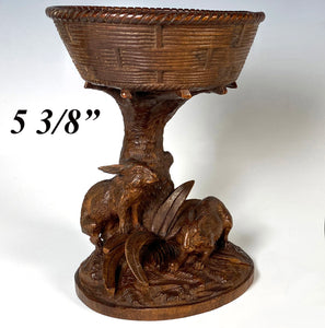 Rare 5 3/8" Antique Hand Carved Swiss Black Forest Chalice, Goblet with 2 Rabbits, Hare