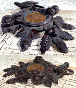 Antique Black Forest Carved Pocket Watch or Pendant Display, Bird & Foliage