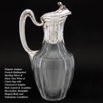 Elegant Antique French Sterling Silver & Glass 36oz Wine or Claret Jug, Laurel & Acanthus