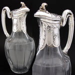 Elegant Antique French Sterling Silver & Glass 36oz Wine or Claret Jug, Laurel & Acanthus