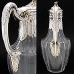 Elegant Antique French Sterling Silver & Glass 36oz Wine or Claret Jug, Laurel & Acanthus