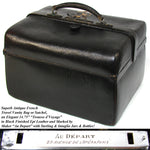 Large Antique Victorian Era 14.75” Black Epi Style Leather Travel Case, Marked “Au Depart, Paris”