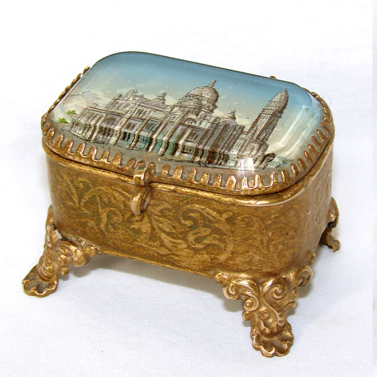Antique French Eglomise Jewel Casket or Patch Box, a Souvenir of Sacre Coeur, Paris